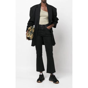 ANINE BING Lara Cropped Denim Jeans Flare Leg Raw-Cut Hem Black Size 28